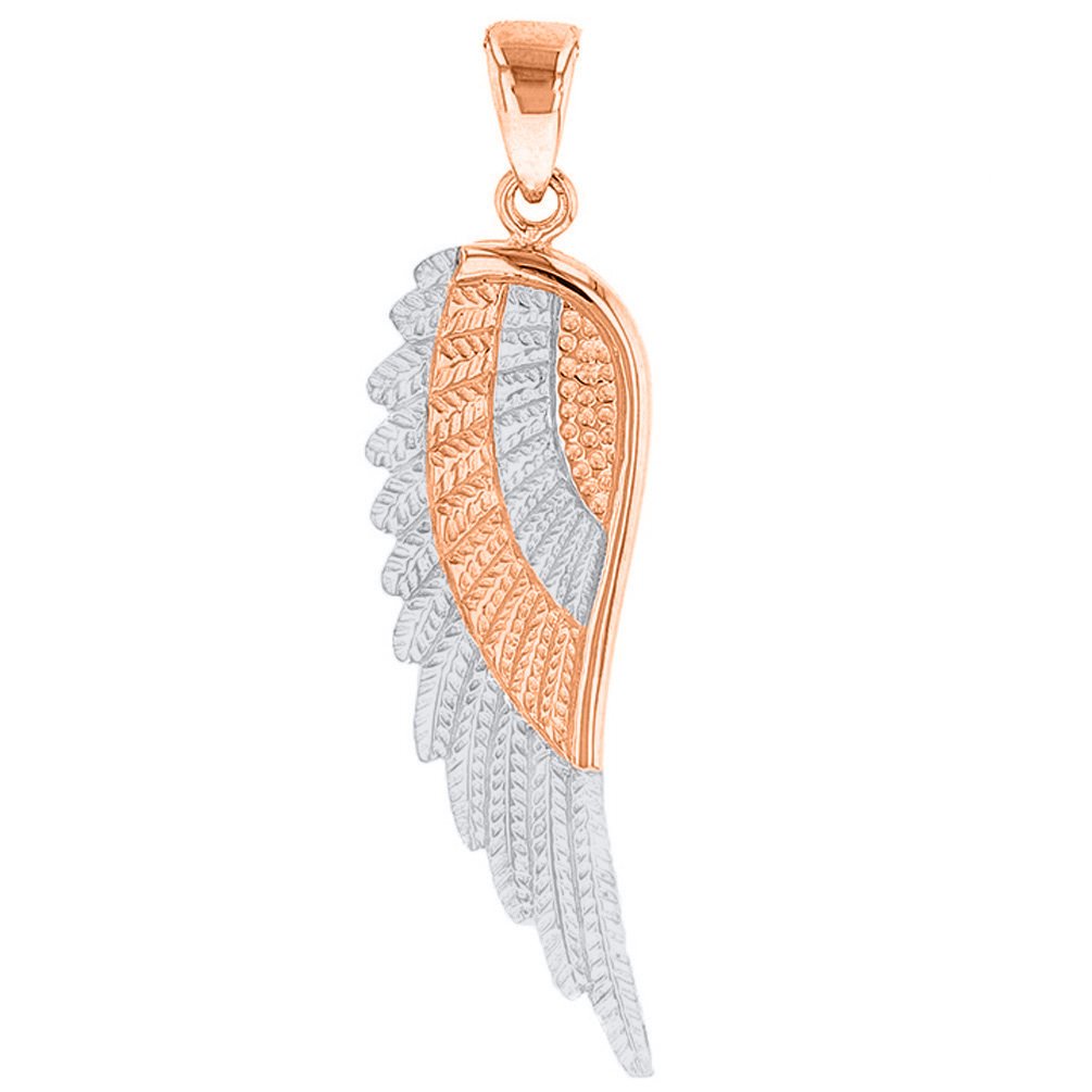 Solid 14k Rose Gold Textured Angel Wing Charm Pendant