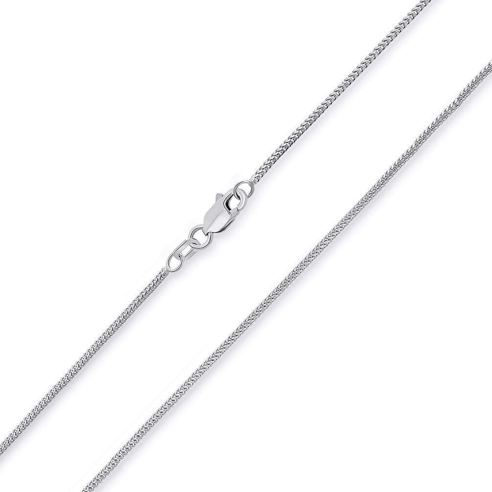 Solid 14k White Gold 1mm D/C Franco Chain Necklace with Lobster Claw Clasp