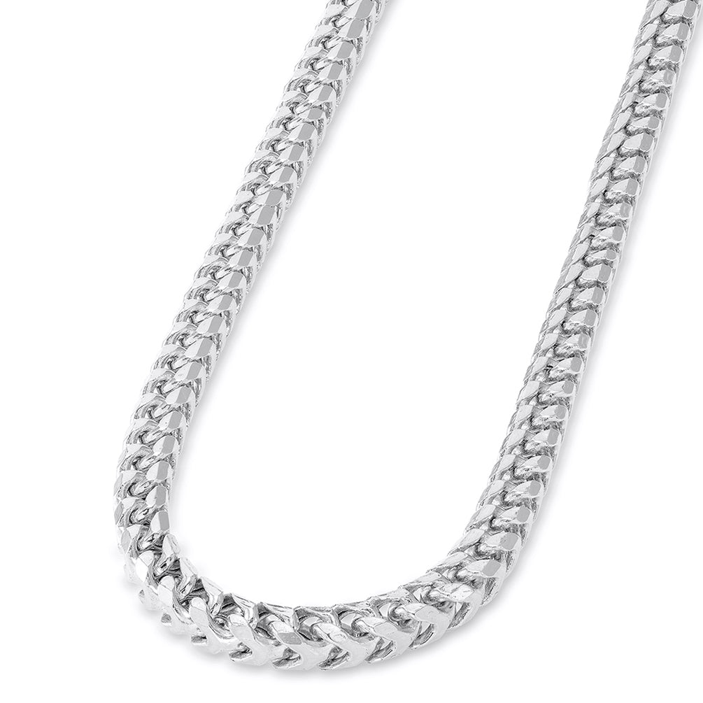 Solid 14k White Gold 4.5mm D/C Franco Chain Necklace with Lobster Claw Clasp