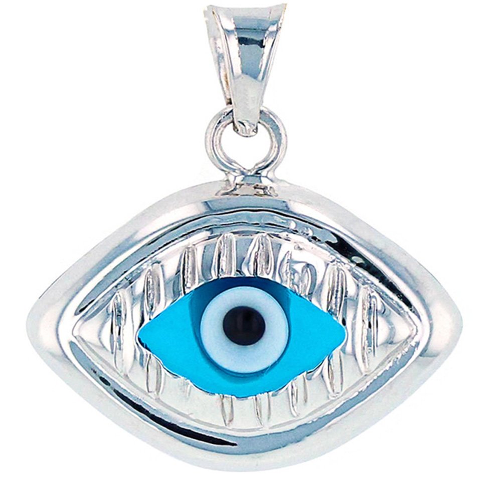 14k White Gold Blue Eye Evil Eye Pendant
