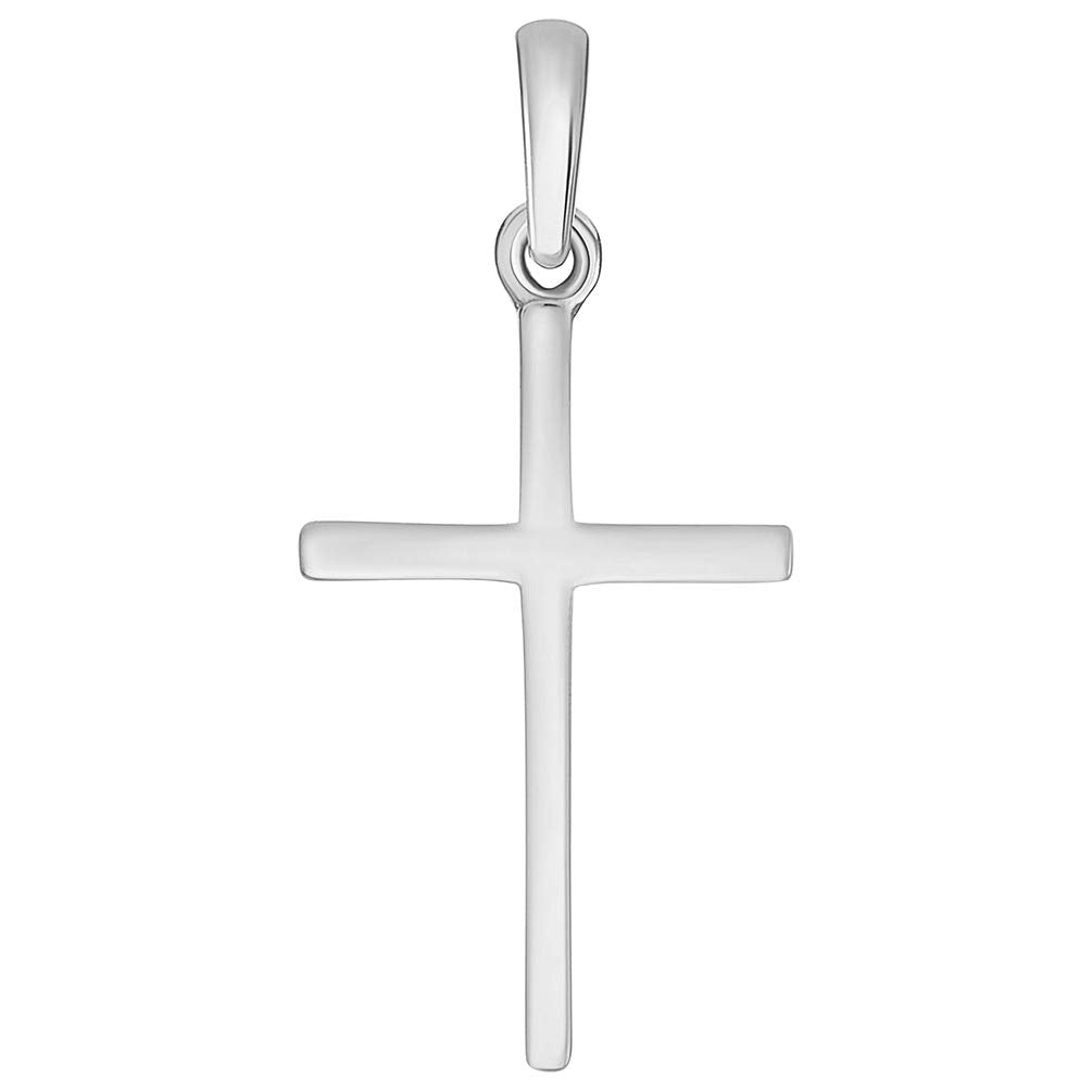 Solid 14k White Gold Classic Christian Cross Charm Pendant