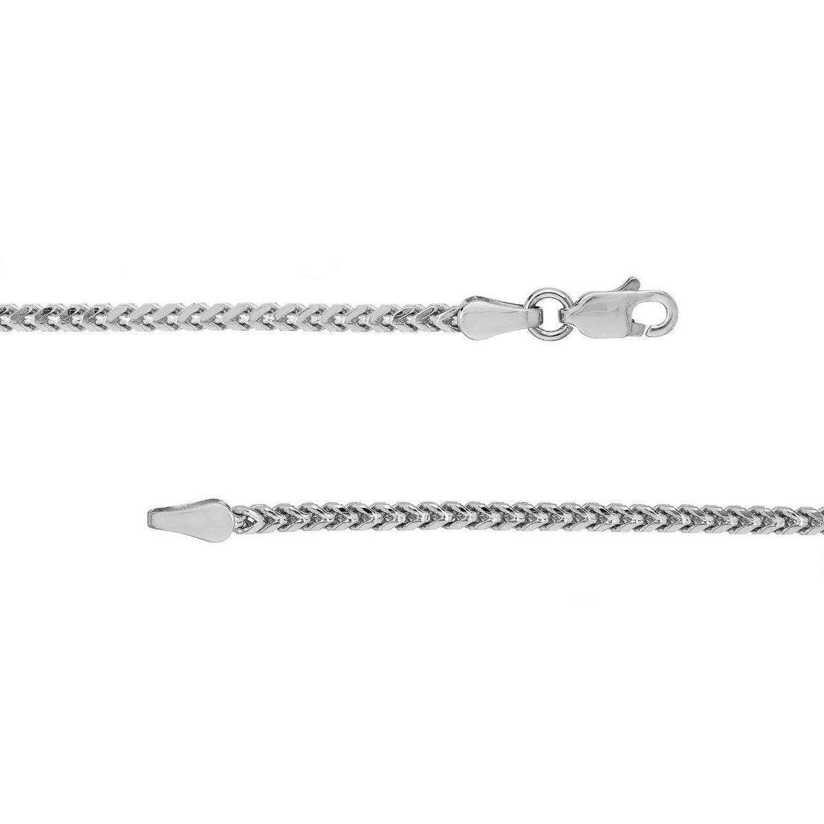 Solid 14k White Gold 2mm Franco Chain Necklace with Lobster Lock - Diamond-Cut