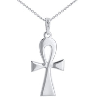 Load image into Gallery viewer, Solid 14k White Gold Egyptian Ankh Cross Pendant Necklace with High Polish
