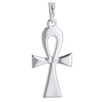 Load image into Gallery viewer, Solid 14k White Gold Egyptian Ankh Cross Pendant Necklace with High Polish
