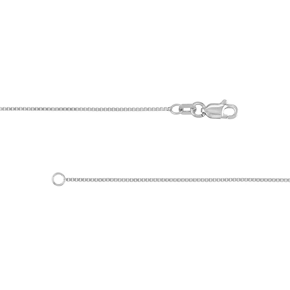 Solid 14k White Gold High Polished 0.8mm Box Chain Necklace with Lobster Lock