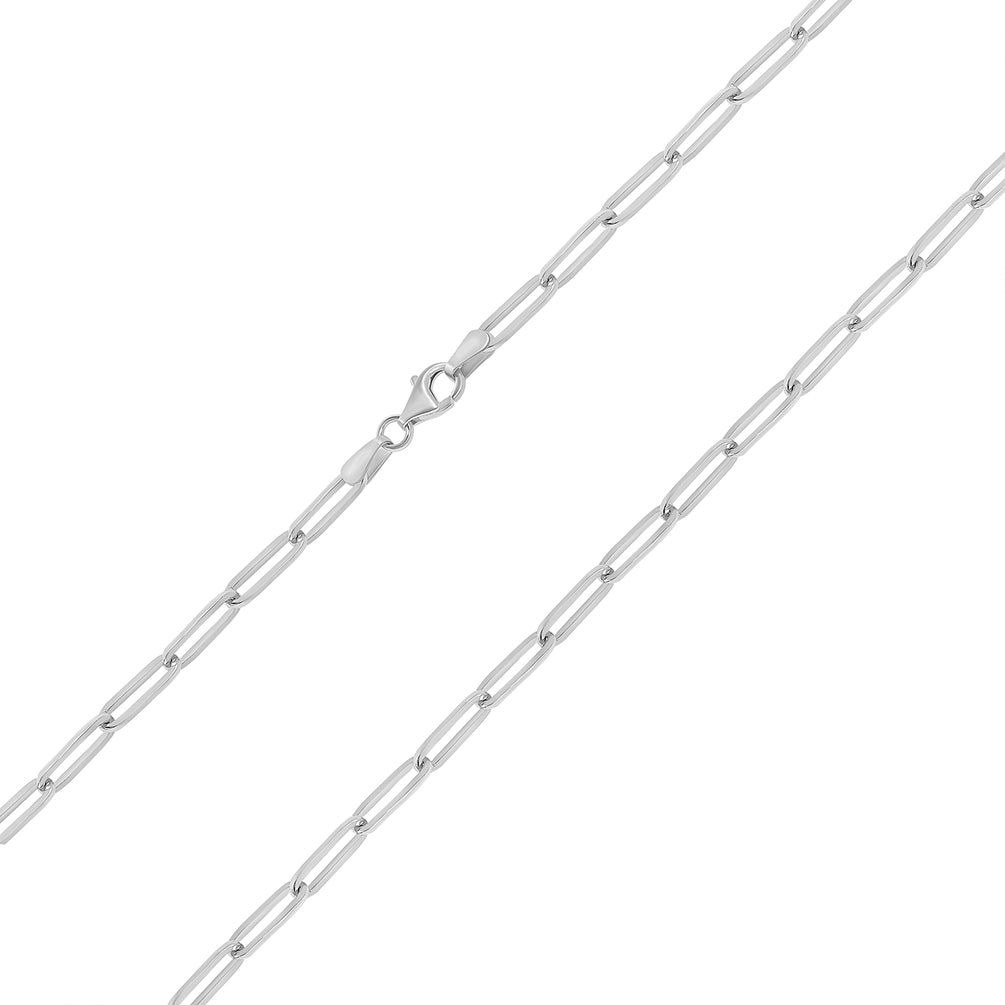 Solid 14k White Gold Polished 3mm Paperclip Chain Link Necklace with Lobster Clasp