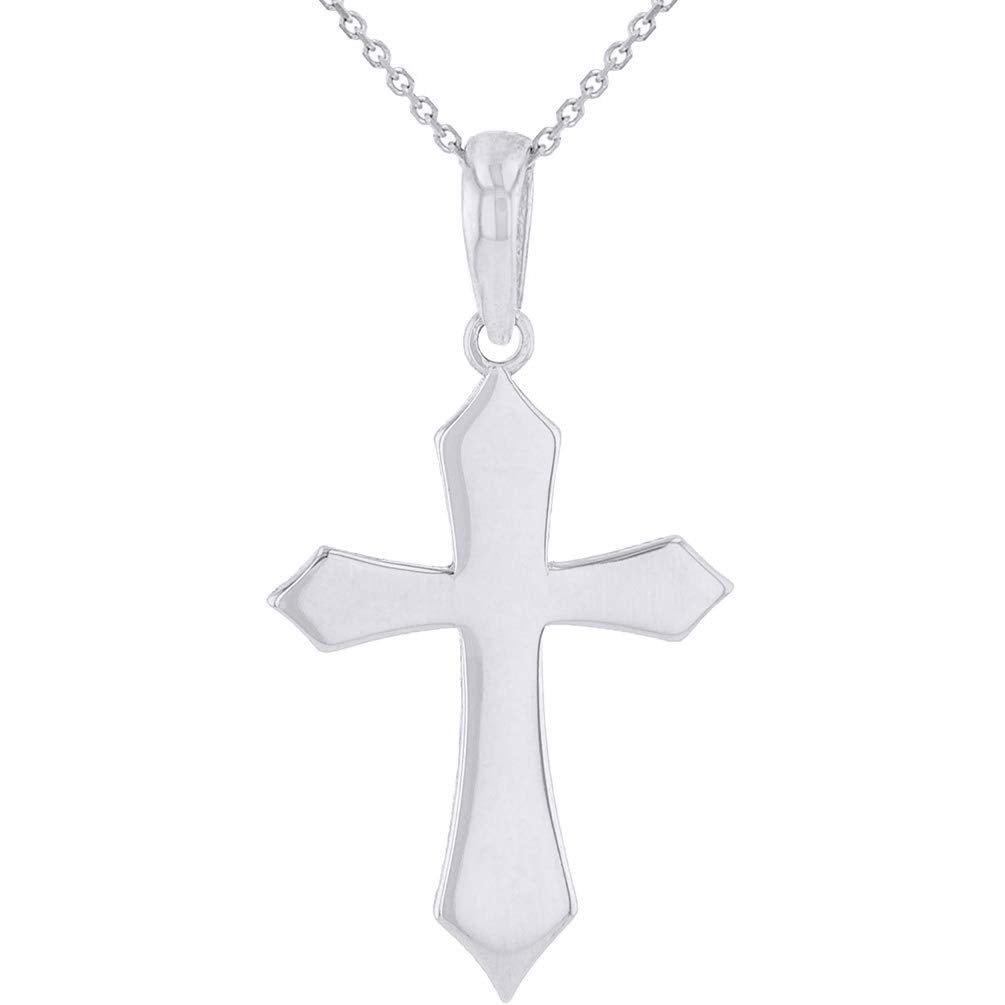 Solid 14k White Gold Silhouette Botonee Orthodox Cross Pendant Necklace
