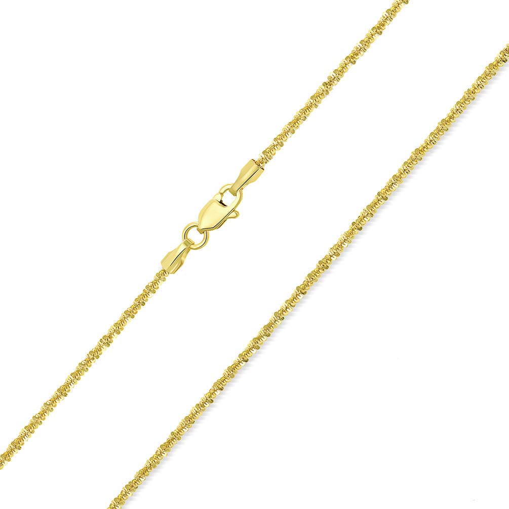 Solid 14k Yellow Gold 1.5mm D/C Sparkle Rock Chain Necklace with Lobster Claw Clasp