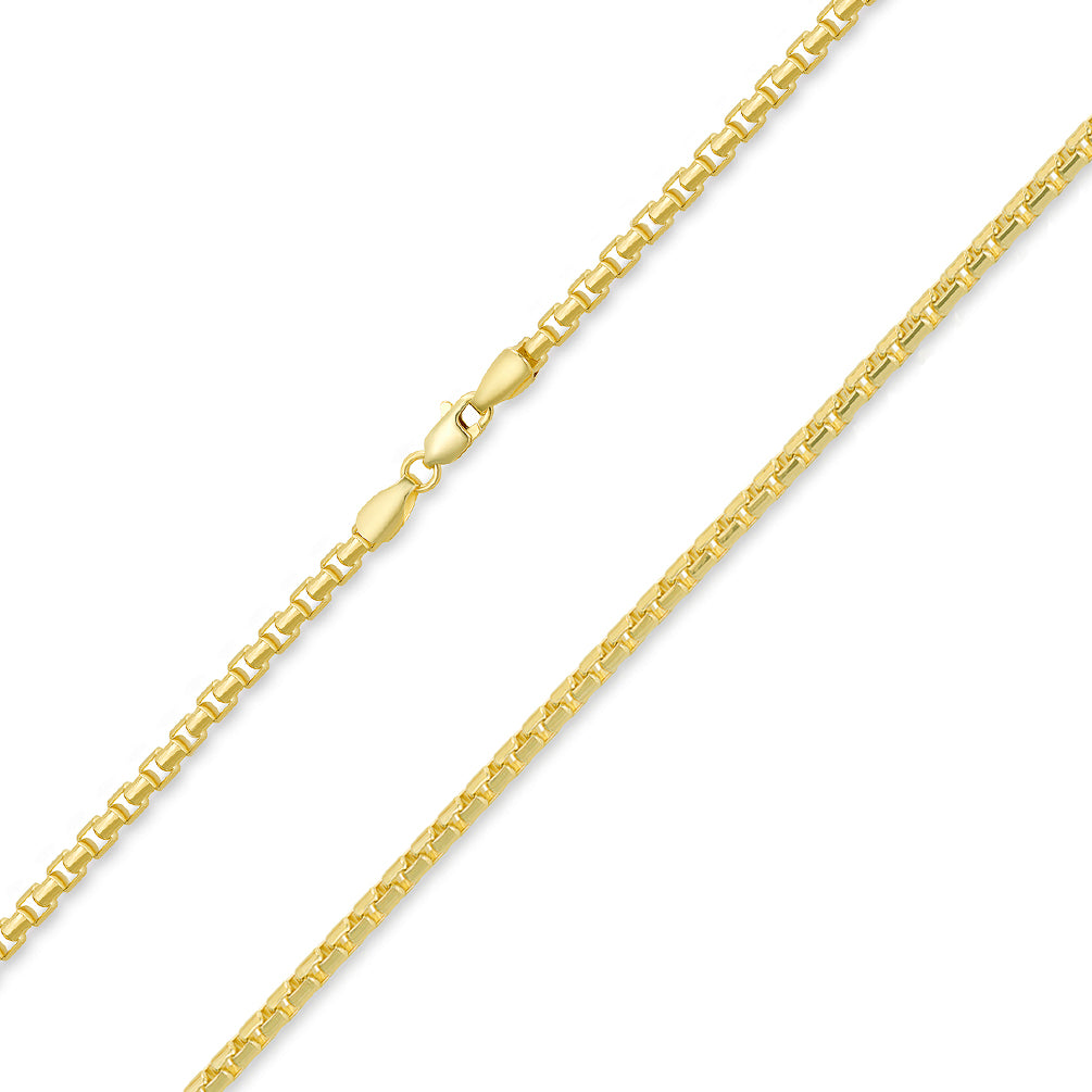 Solid 14k Yellow Gold 1.7mm Round Box Link Chain Necklace with Lobster Claw Clasp (High Polish)