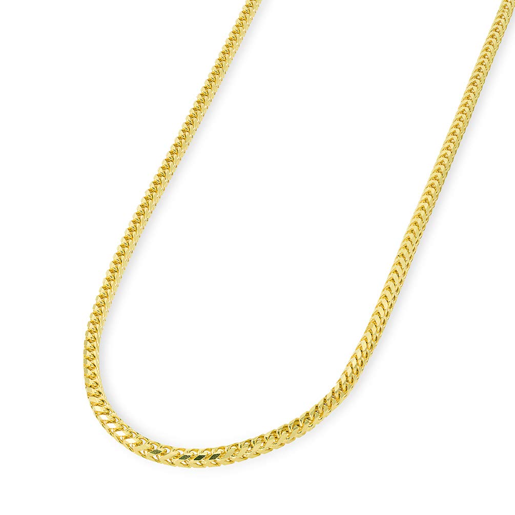 Solid 14k Yellow Gold 2.5mm D/C Franco Chain Necklace with Lobster Claw Clasp