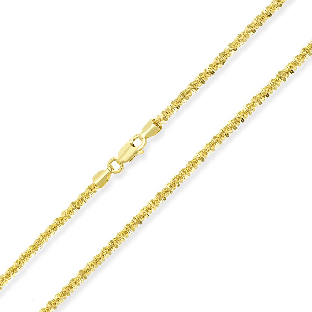 Solid 14k Yellow Gold 2.5mm D/C Sparkle Rock Chain Necklace with Lobster Claw Clasp