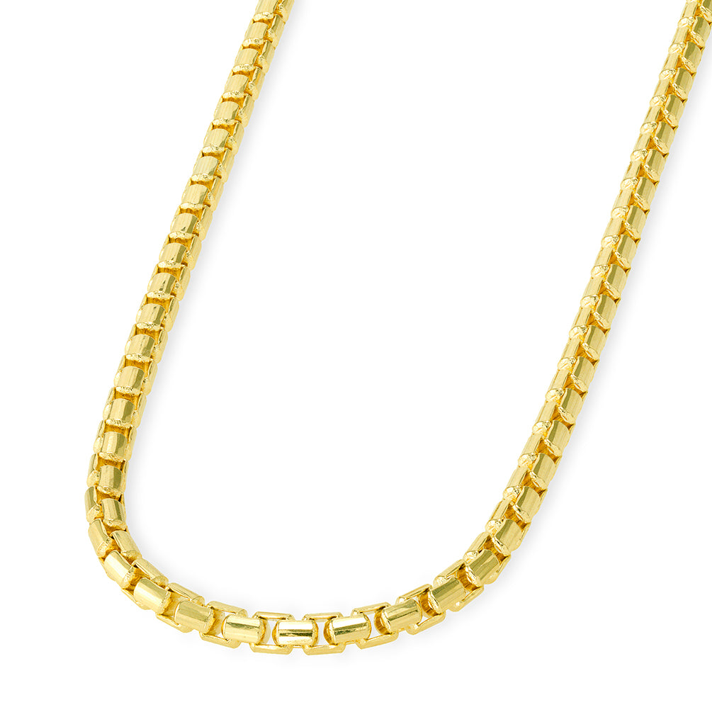 Solid 14k Yellow Gold 2.8mm Round Box Link Chain Necklace with Lobster Claw Clasp (High Polish)
