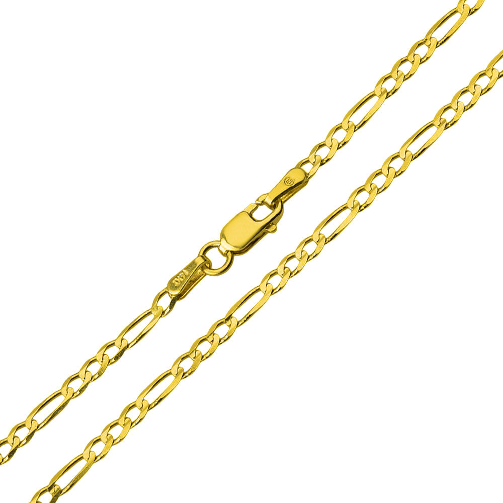 Solid 14k Yellow Gold 2mm Figaro Link Chain Necklace with Lobster Clasp