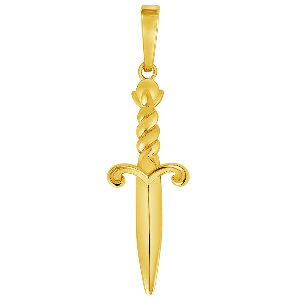 Solid 14k Yellow Gold 3D Dagger Knife Pendant, 1.25"