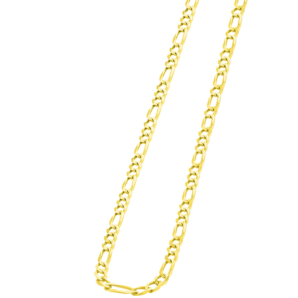 Solid 14k Yellow Gold 3mm Figaro Link Chain Necklace with Lobster Clasp