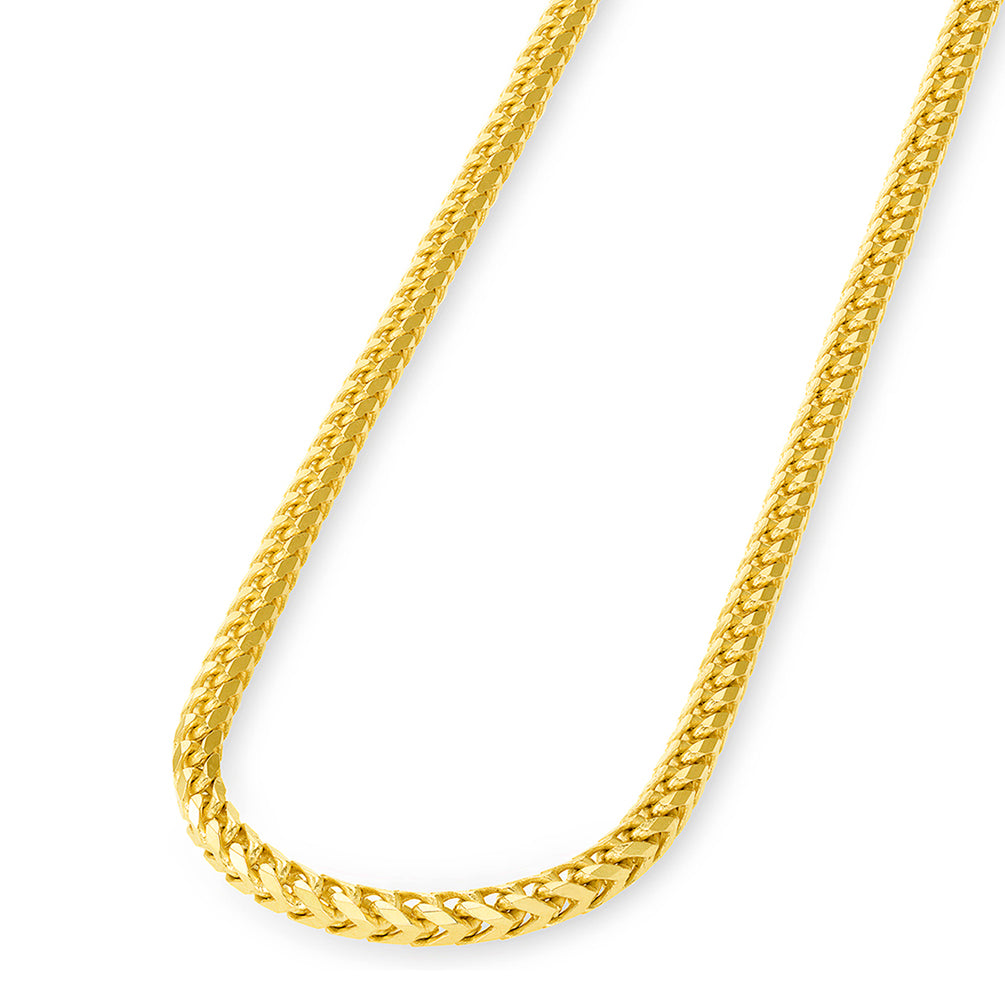 Solid 14k Yellow Gold 3mm D/C Franco Chain Necklace with Lobster Claw Clasp