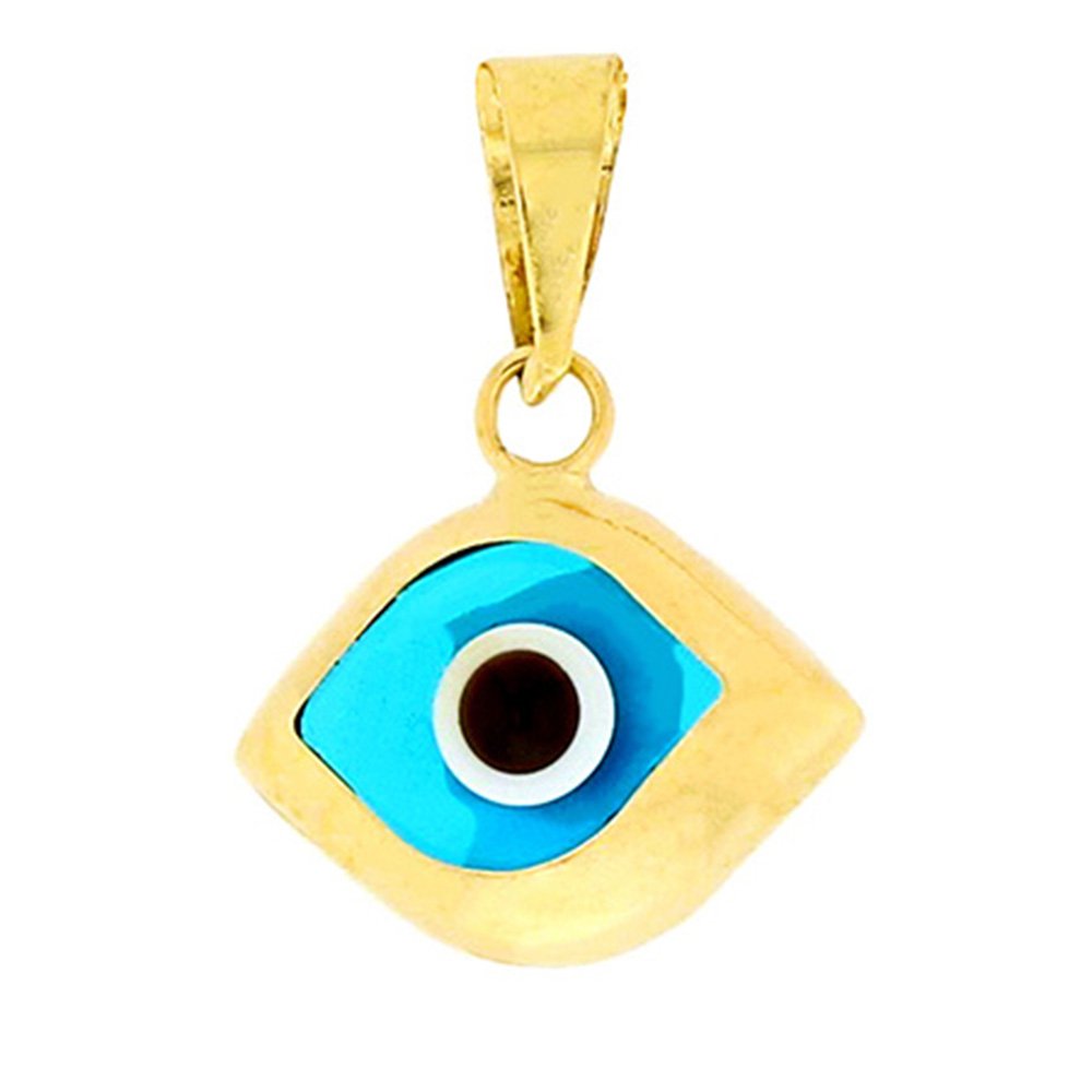 14k Yellow Gold Blue Eye Evil Eye Pendant