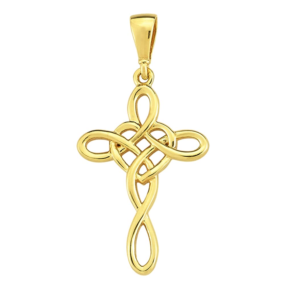 Solid 14k Yellow Gold Celtic Love Knot Heart Cross Pendant