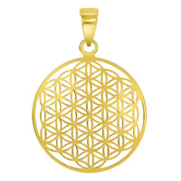 Load image into Gallery viewer, Solid 14k Yellow Gold Dainty Flower of Life Pendant with Rolo Cable, Cuban Curb, or Figaro Chain Necklaces
