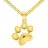 Load image into Gallery viewer, Solid 14k Yellow Gold Dog Paw Print Charm Pendant with Rolo Cable, Curb, or Figaro Chain Necklaces
