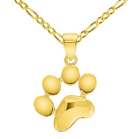 Load image into Gallery viewer, Solid 14k Yellow Gold Dog Paw Print Charm Pendant with Rolo Cable, Curb, or Figaro Chain Necklaces
