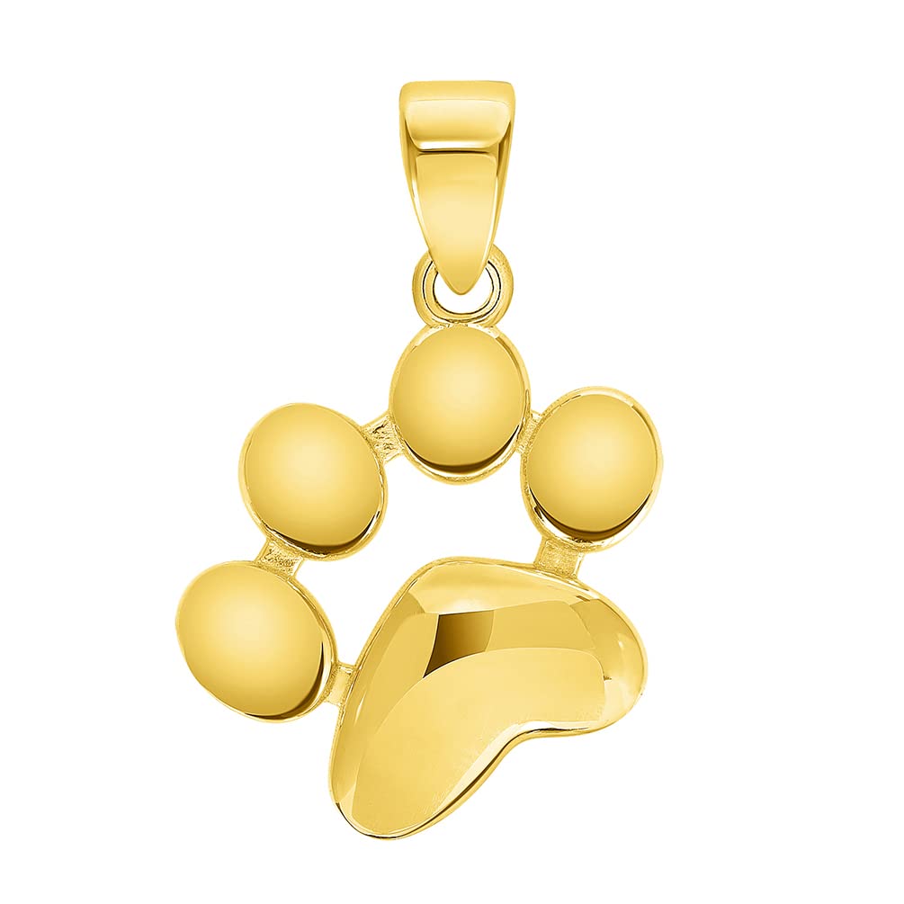 Solid 14k Yellow Gold Dog Paw Print Charm Pendant