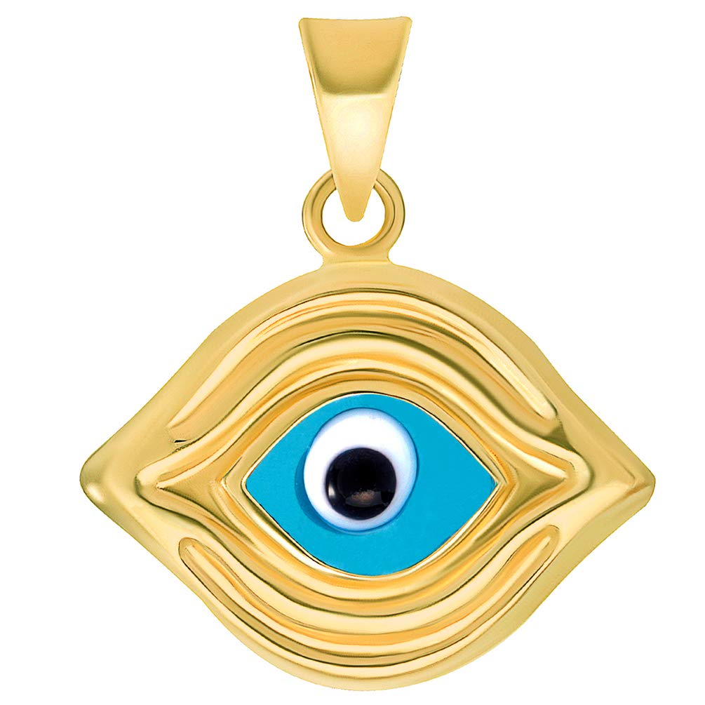 14k Yellow Gold Elegant Plain Blue Evil Eye Pendant
