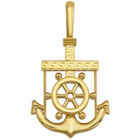 Load image into Gallery viewer, Solid 14k Yellow Gold Greek Key Anchor Pendant with Cuban Curb or Figaro Chain Necklace
