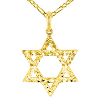 Load image into Gallery viewer, Solid 14k Yellow Gold Textured Hebrew Star of David Pendant Figaro Necklace
