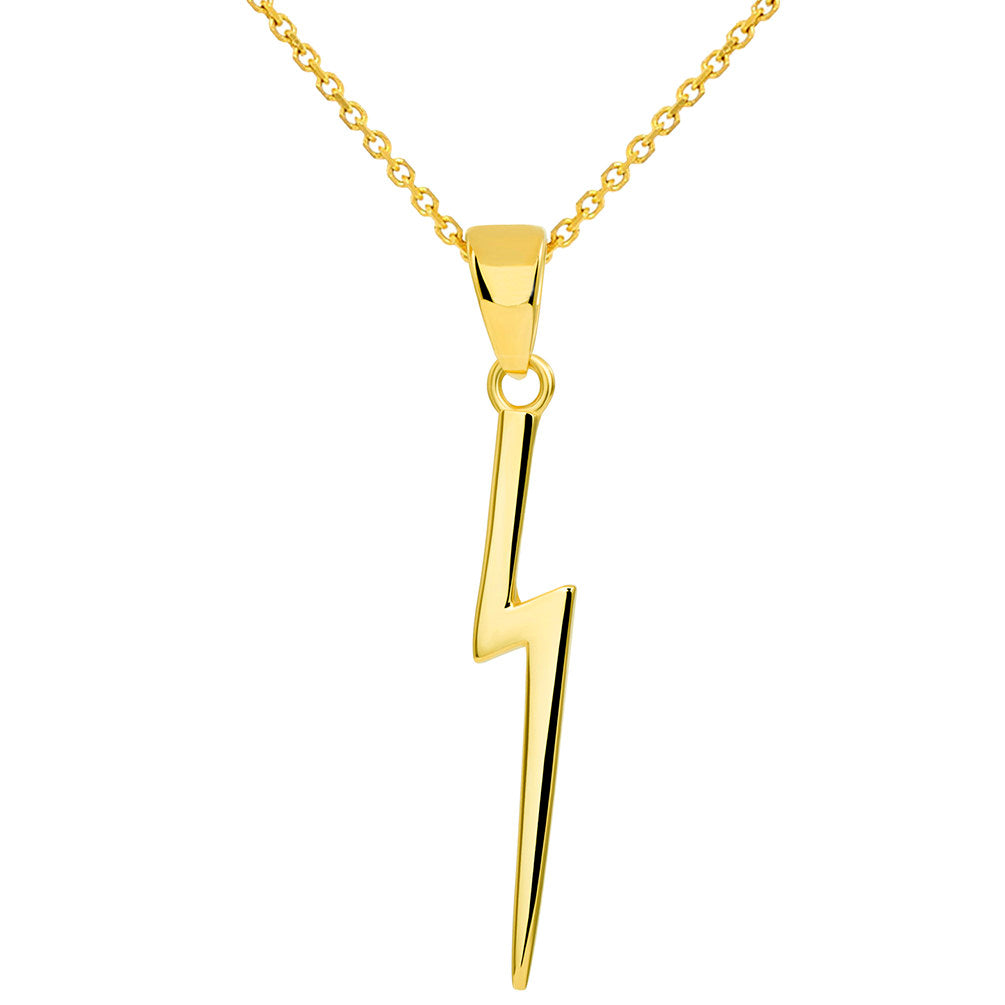 Solid 14k Yellow Gold Lightning Bolt Pendant Necklace