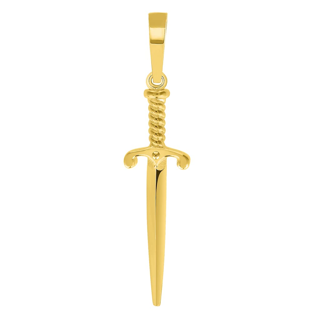 Solid 14k Yellow Gold Long Dagger Sword Pendant