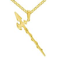 Load image into Gallery viewer, Solid 14k Yellow Gold Long Sword Axe Pendant with Cable, Cuban Curb, or Figaro Chain Necklaces
