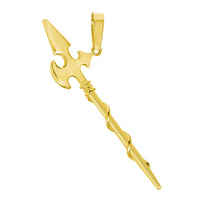 Load image into Gallery viewer, Solid 14k Yellow Gold Long Sword Axe Pendant with Cable, Cuban Curb, or Figaro Chain Necklaces
