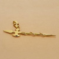 Load image into Gallery viewer, Solid 14k Yellow Gold Long Sword Axe Pendant with Cable, Cuban Curb, or Figaro Chain Necklaces
