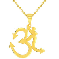 Load image into Gallery viewer, Solid 14k Yellow Gold Om Spiritual Symbol Pendant with Rolo Cable, Cuban Curb, or Figaro Chain Necklaces
