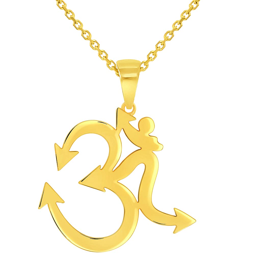 Solid 14k Yellow Gold Om Spiritual Symbol Pendant with Rolo Cable, Cuban Curb, or Figaro Chain Necklaces