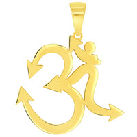 Load image into Gallery viewer, Solid 14k Yellow Gold Om Spiritual Symbol Pendant with Rolo Cable, Cuban Curb, or Figaro Chain Necklaces
