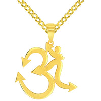 Load image into Gallery viewer, Solid 14k Yellow Gold Om Spiritual Symbol Pendant with Rolo Cable, Cuban Curb, or Figaro Chain Necklaces
