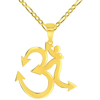 Load image into Gallery viewer, Solid 14k Yellow Gold Om Spiritual Symbol Pendant with Rolo Cable, Cuban Curb, or Figaro Chain Necklaces
