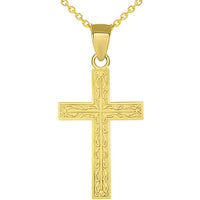 Load image into Gallery viewer, Solid 14k Yellow Gold Ornate Latin Cross Pendant Necklace
