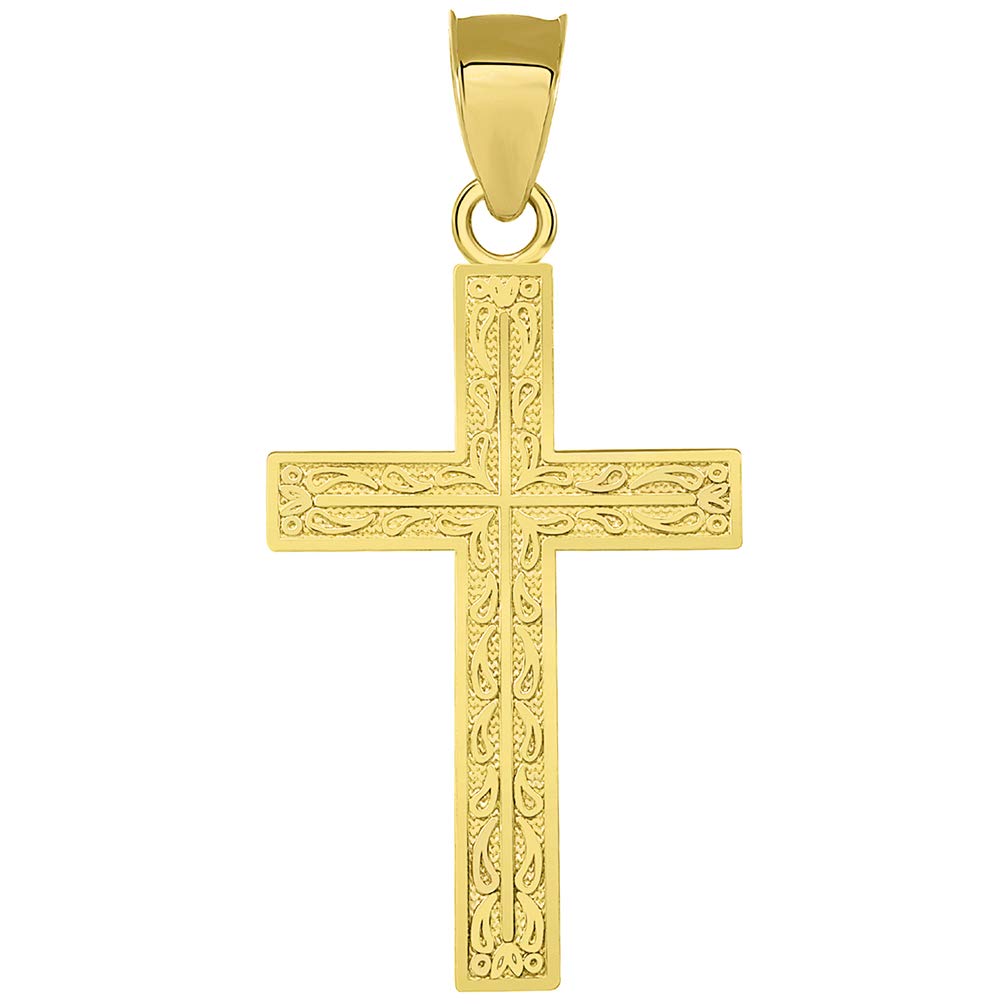 Solid 14k Yellow Gold Ornate Latin Cross Pendant