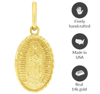 Load image into Gallery viewer, Solid 14k Yellow Gold Our Lady of Guadalupe Oval Pendant - 3 Sizes
