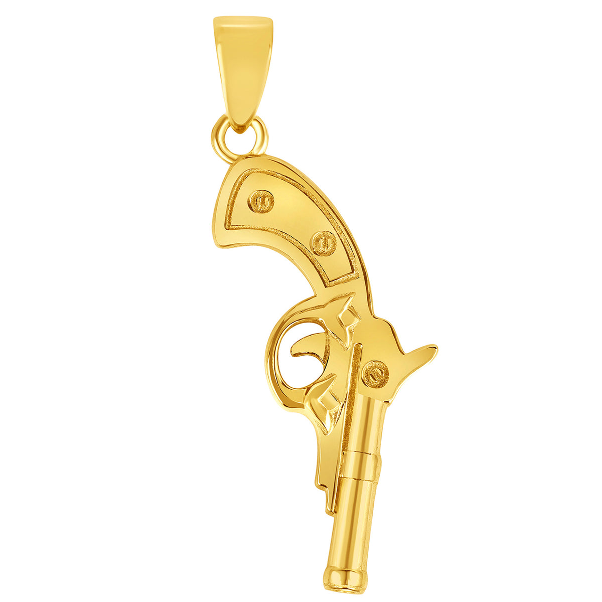 Solid 14k Yellow Gold Pistol Gun Charm Handgun Pendant