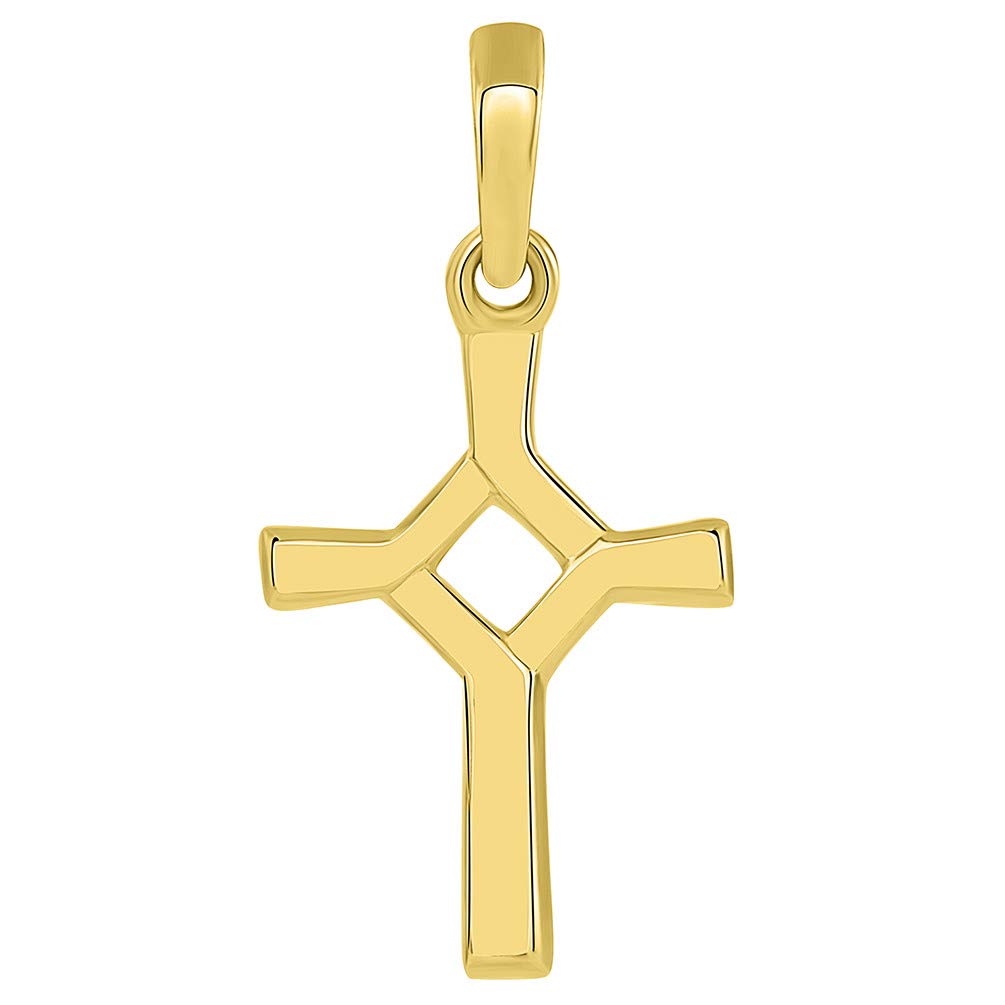Solid 14k Yellow Gold Roman Catholic Open Cross Pendant