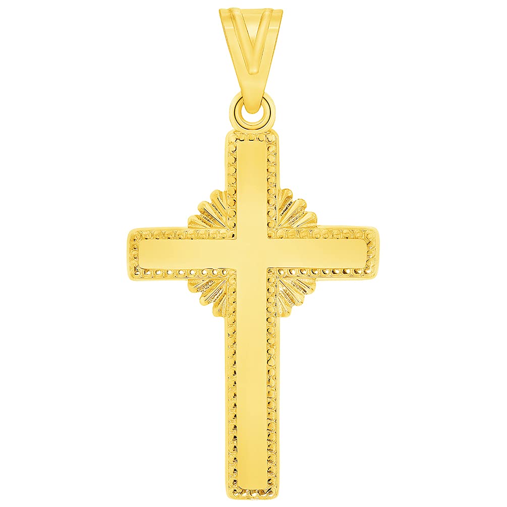 Solid 14k Yellow Gold Shining Religious Cross Pendant