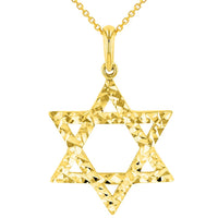 Load image into Gallery viewer, Solid 14k Yellow Gold Textured Hebrew Star of David Pendant Chain  Necklace
