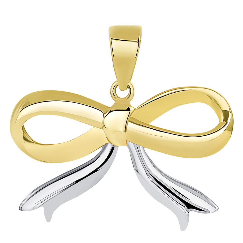 Solid 14k Yellow Gold Two Tone Ribbon Knot Tied Pendant