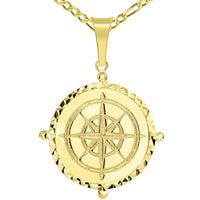 Load image into Gallery viewer, Solid 14k Yellow Gold Well Detailed Classic Compass Pendant with Figaro Chain Necklace
