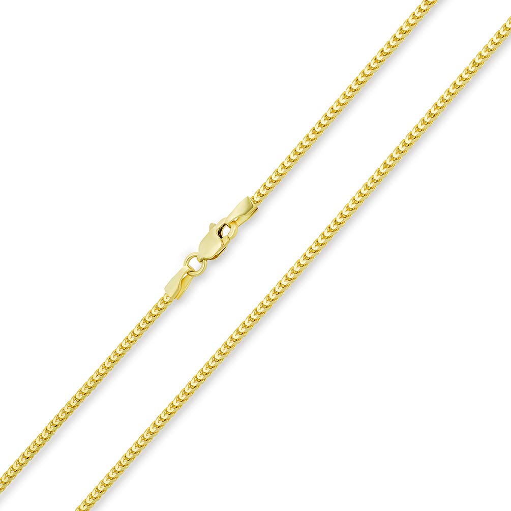 Solid 14k Yellow Gold, White Gold, Rose Gold 1.2mm Square Franco Chain Necklace with Lobster Claw Clasp