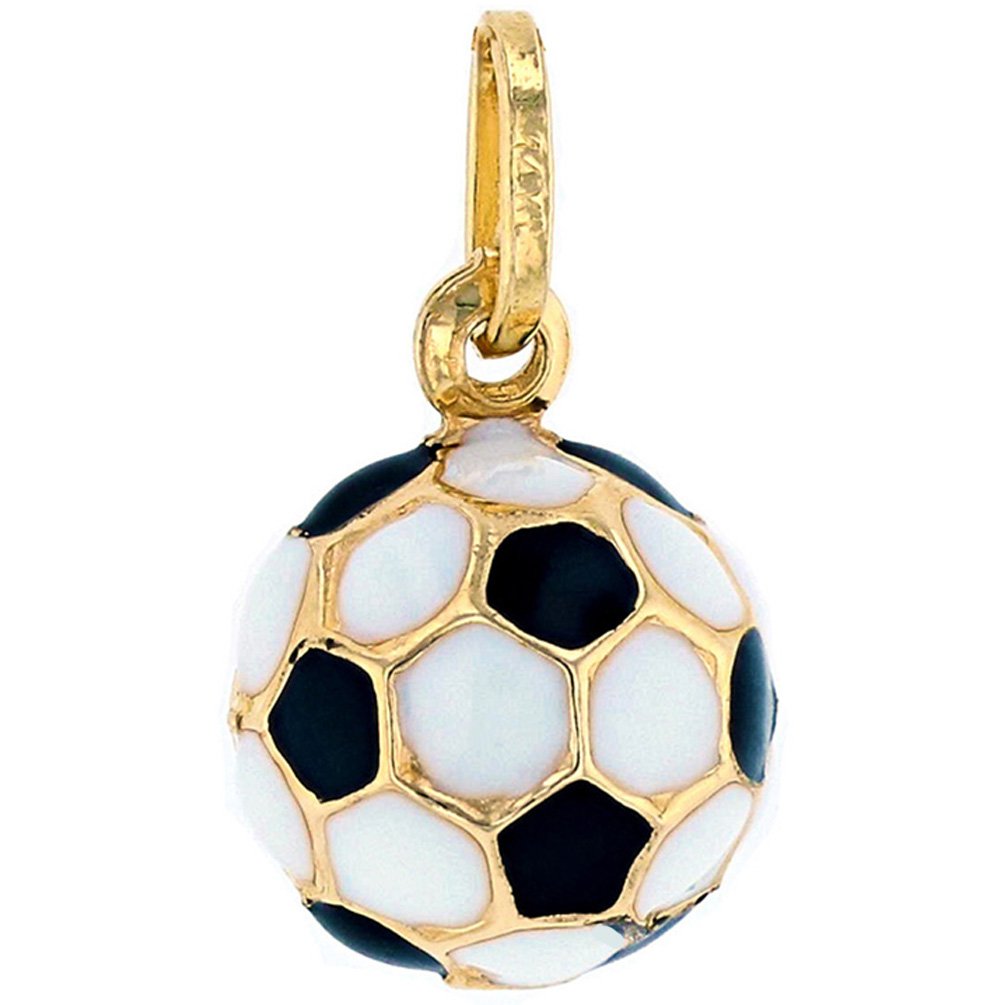 Sports by Jewelry America 14k Gold 3D Soccer Ball Pendant with Black and White Enamel